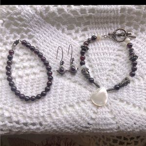 Bronze Garnet Earrings and Bracelets Set